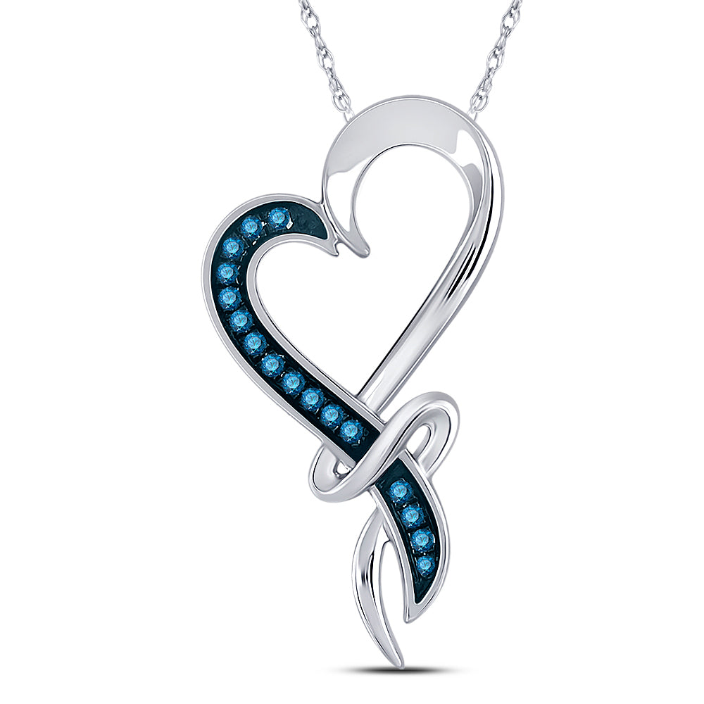 10kt White Gold Women's Blue Color Enhanced Diamond Heart Pendant 1/10 ctw