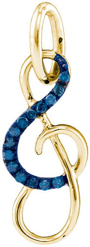 10kt Yellow Gold Women's Color Enhanced Blue Diamond Fashion Fashion Pendant 1/10 ctw