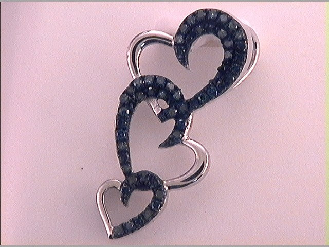 10kt White Gold Women's Color Enhanced Blue Diamond Heart Fashion Pendant 1/5 ctw