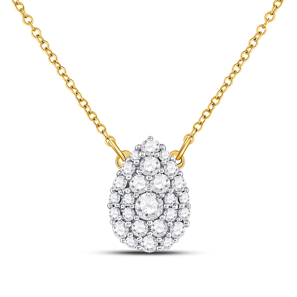 10kt Yellow Gold Women's Diamond Cluster Pendant Necklace 1/2 ctw - view 2