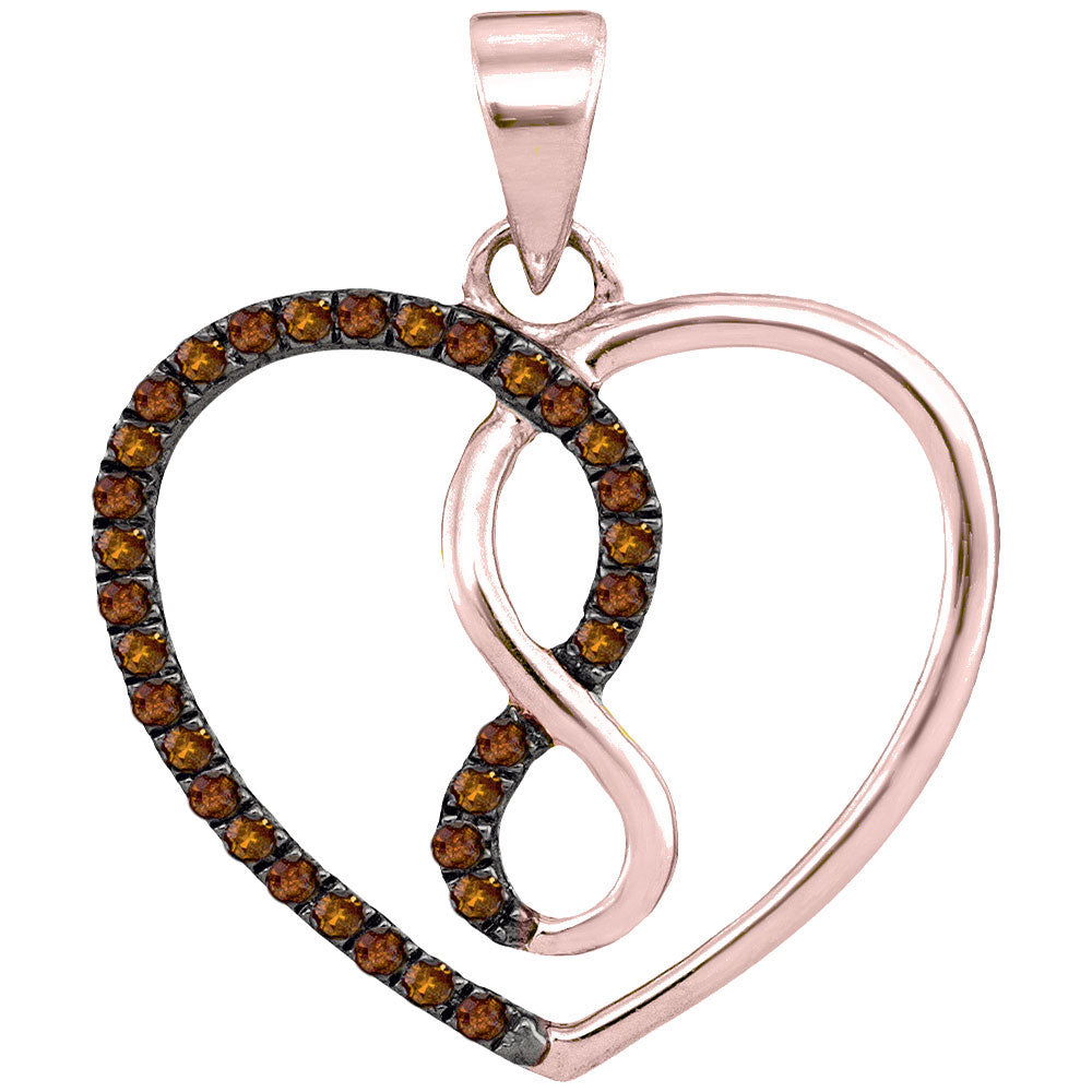 10kt Rose Gold Women's Brown Diamond Heart Infinity Pendant 1/8 ctw