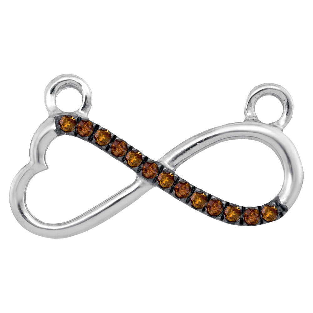 10kt White Gold Women's Brown Diamond Heart Infinity Pendant Necklace 1/12 ctw
