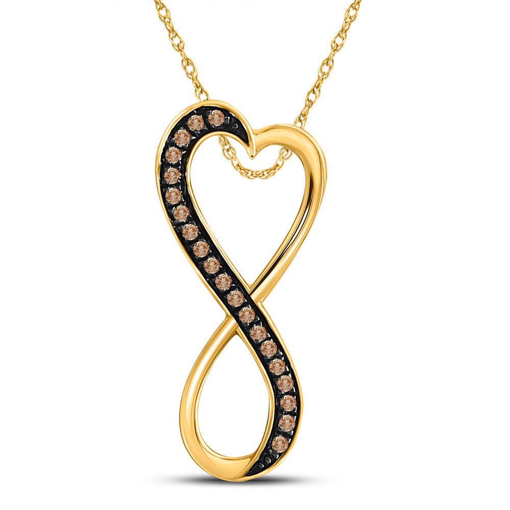 10kt Yellow Gold Women's Brown Diamond Heart Infinity Pendant 1/10 ctw