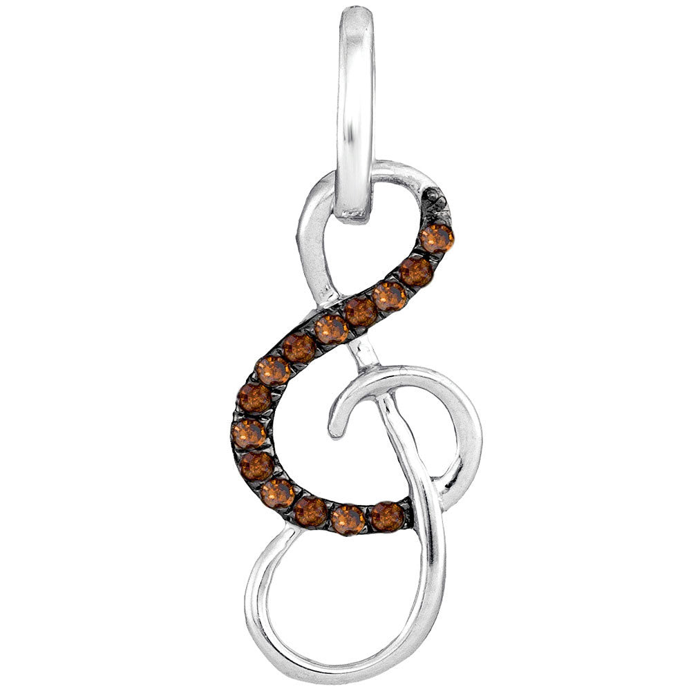 10kt White Gold Women's Brown Diamond Treble Clef Pendant 1/10 ctw