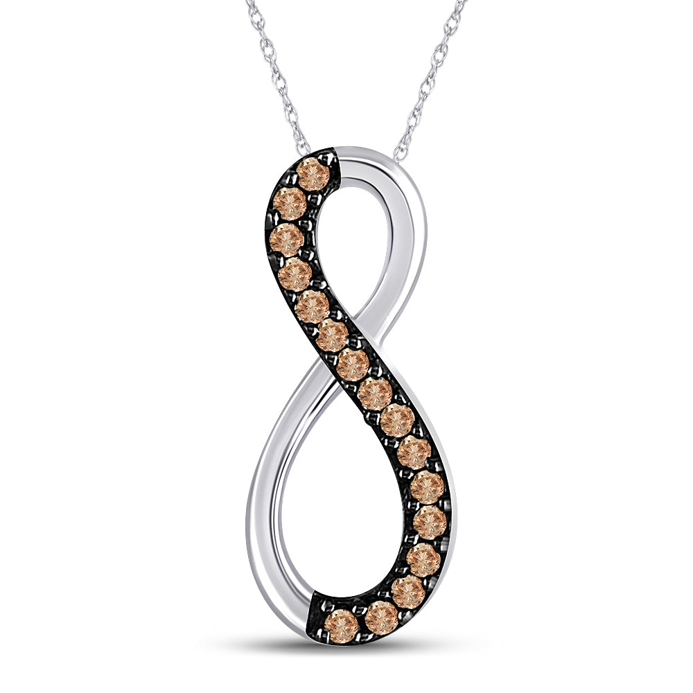 10kt White Gold Women's Brown Diamond Infinity Pendant 1/10 ctw