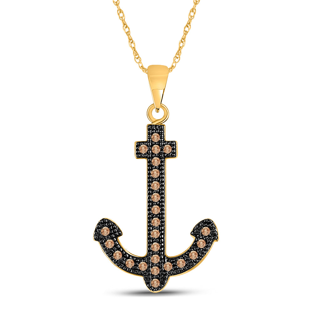 10kt Yellow Gold Brown Diamond Anchor Nautical Pendant 1/5 ctw