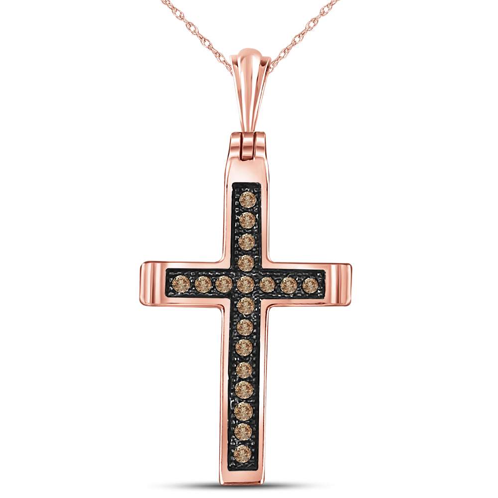 14kt Rose Gold Women's Brown Diamond Cross Pendant 1/10 ctw