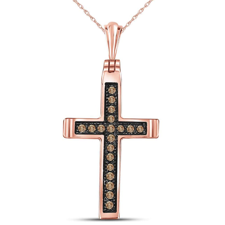 14kt Rose Gold Women's Brown Diamond Cross Pendant 1/10 ctw