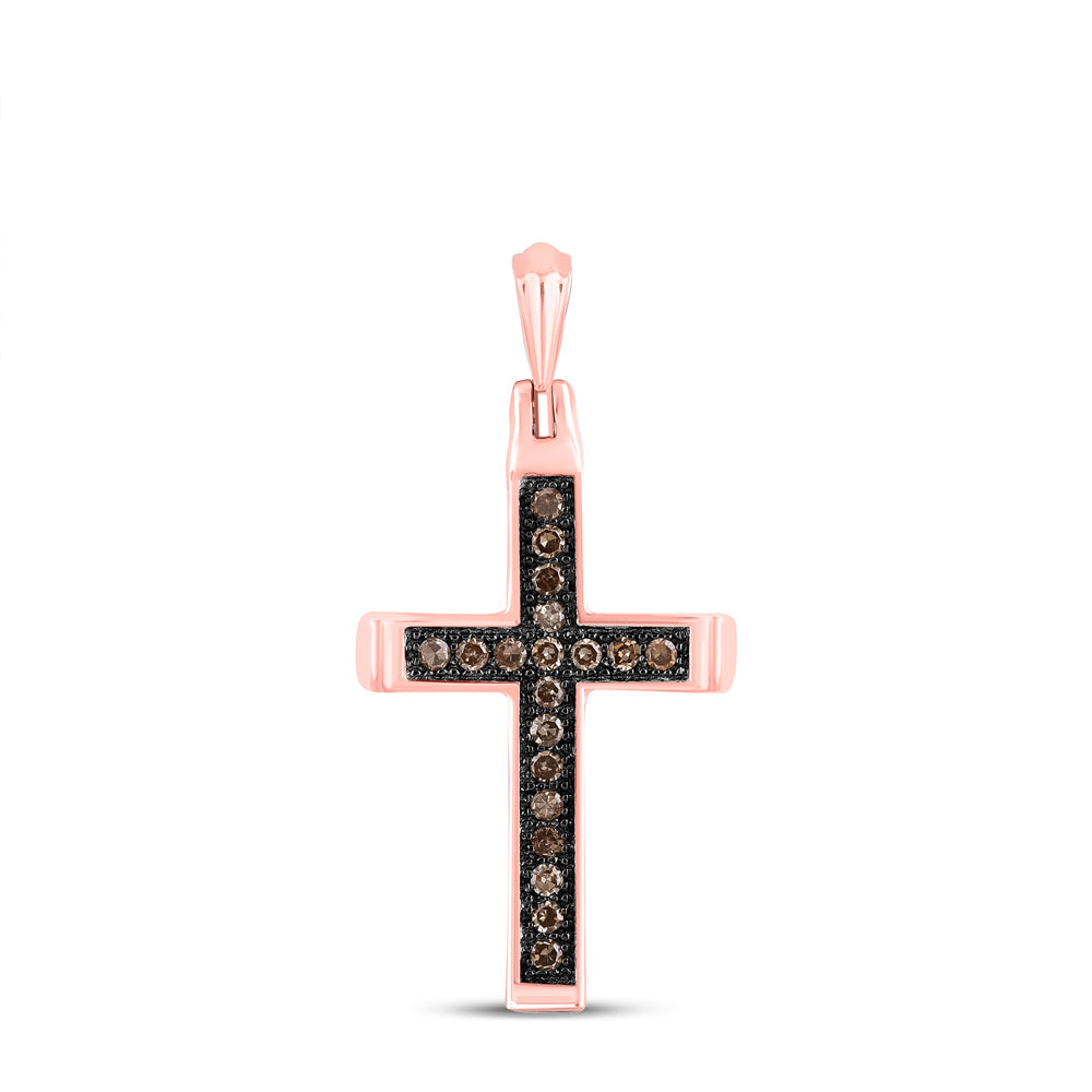 14kt Rose Gold Women's Brown Diamond Cross Pendant 1/10 ctw - view 2