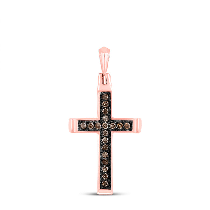14kt Rose Gold Women's Brown Diamond Cross Pendant 1/10 ctw - view 2