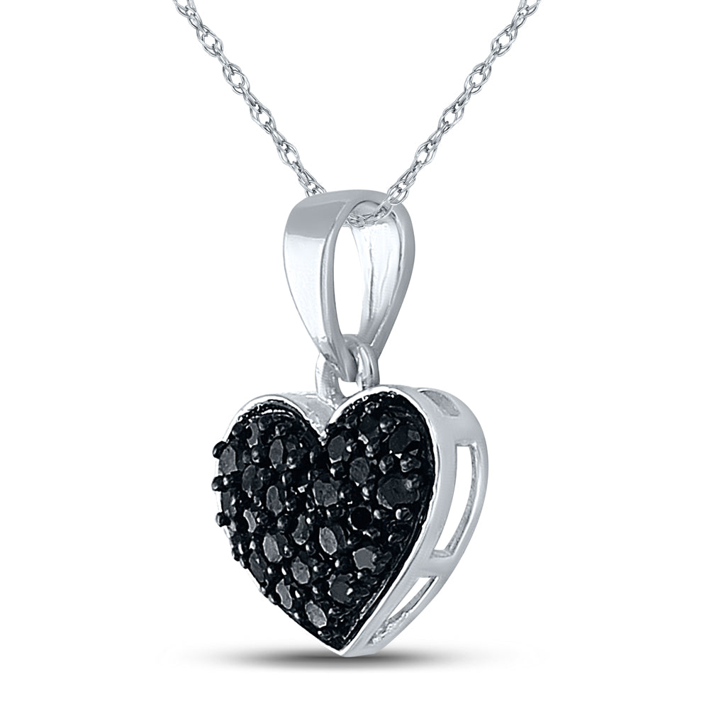 10kt White Gold Women's Black Color Enhanced Diamond Heart Pendant 1/4 ctw