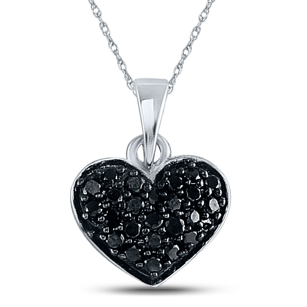 10kt White Gold Women's Black Color Enhanced Diamond Heart Pendant 1/4 ctw - view 2