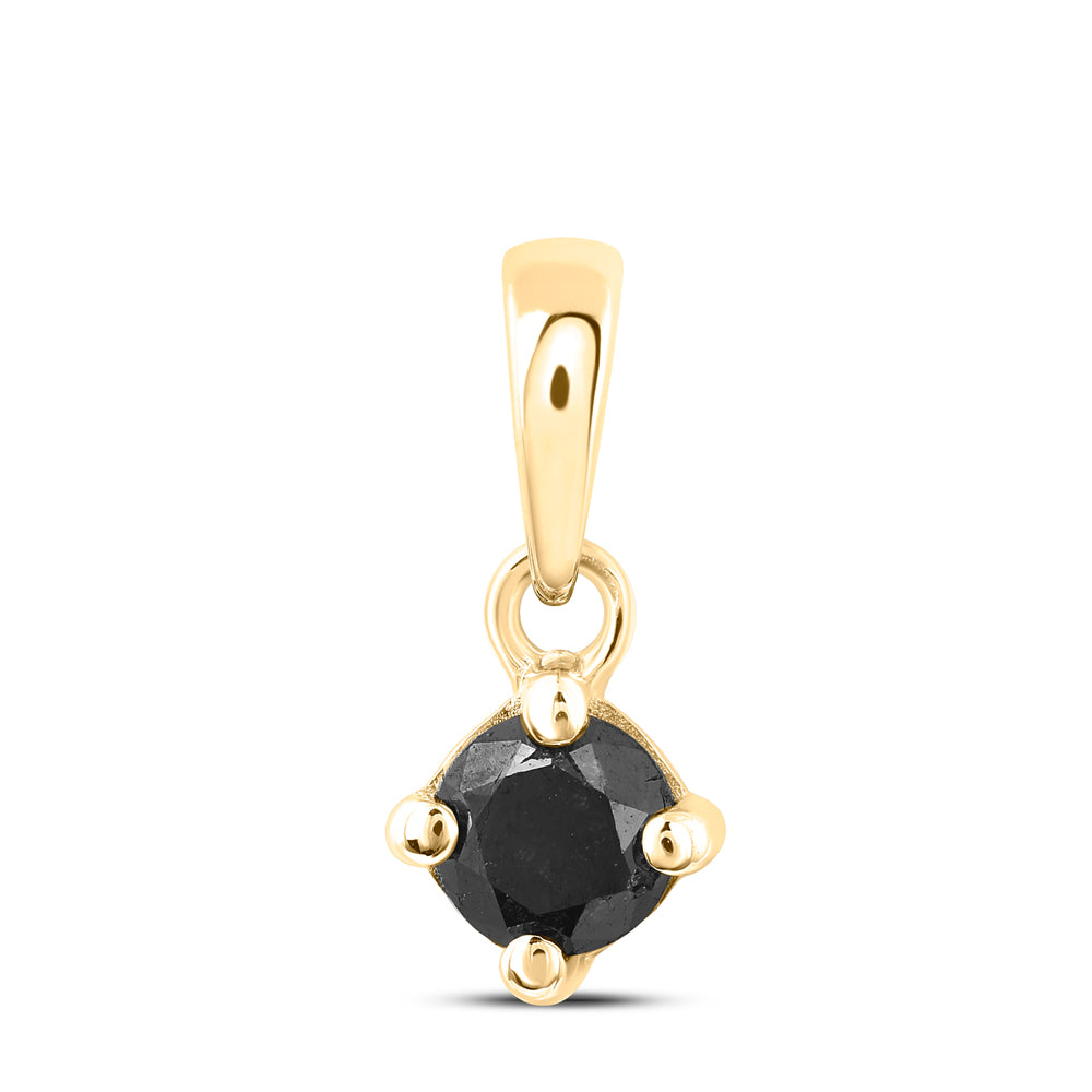 10kt Yellow Gold Women's Color Enhanced Black Diamond Solitaire Fashion Pendant 1/4 ctw