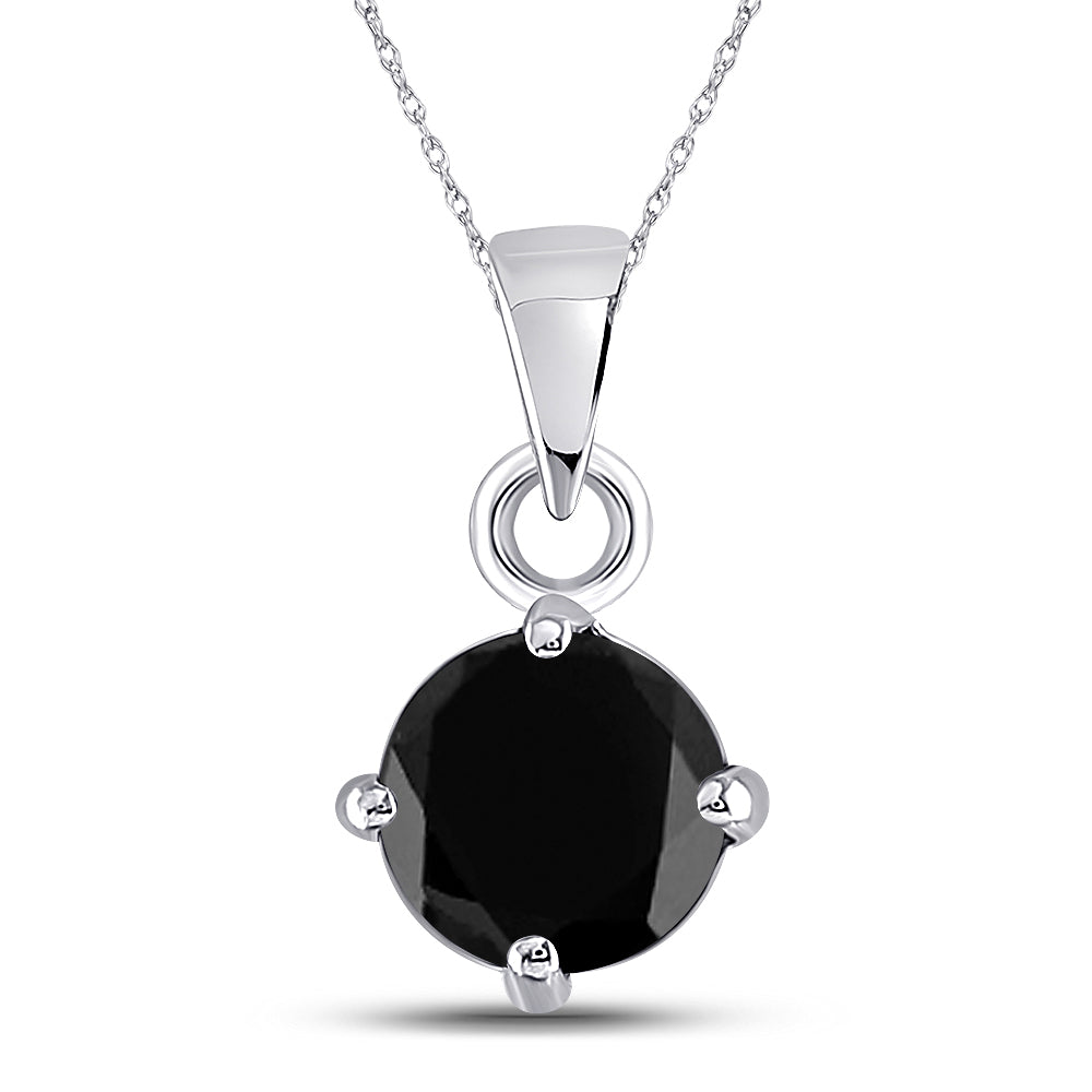 10kt White Gold Women's Black Color Enhanced Diamond Solitaire Pendant 2 ctw