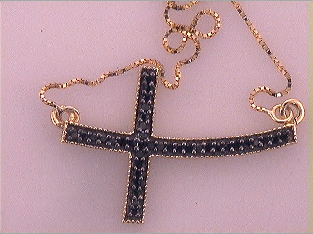 10kt Yellow Gold Women's Color Enhanced Black Diamond Cross Pendant Necklace 1/6 ctw