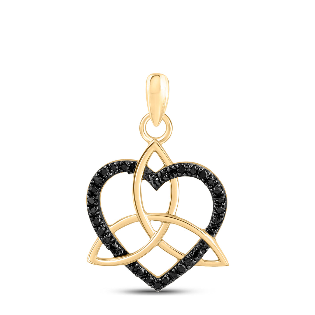10kt Yellow Gold Women's Color Enhanced Black Diamond Heart Fashion Pendant 1/10 ctw