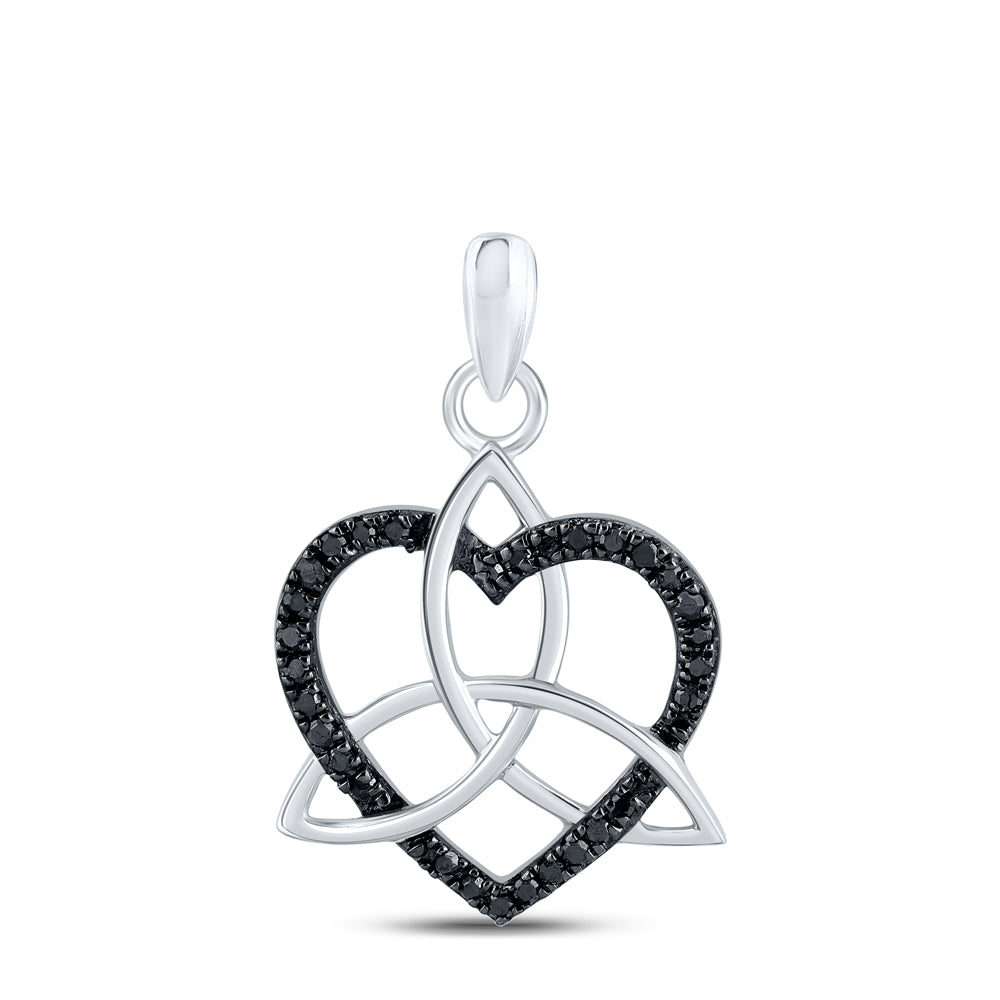 10kt White Gold Women's Black Color Enhanced Diamond Triquetra Heart Pendant 1/10 ctw