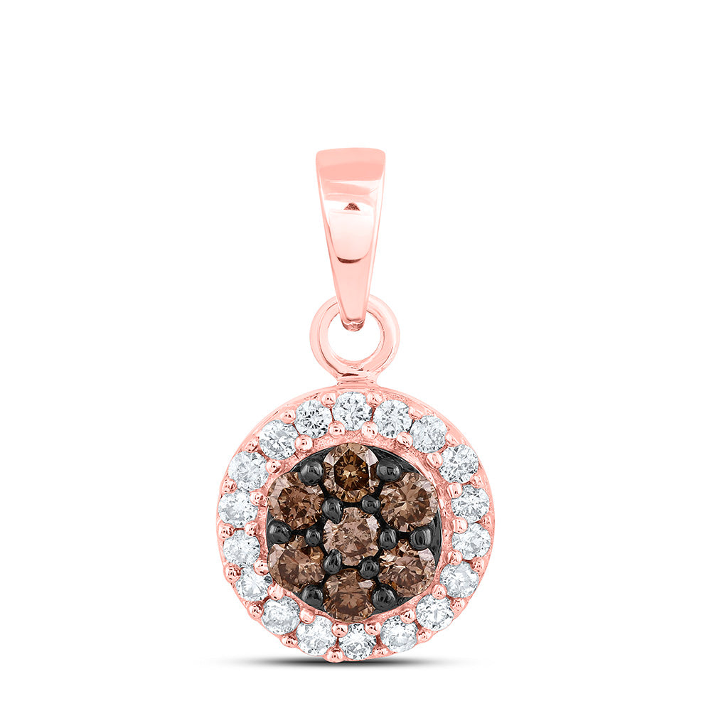 10kt Rose Gold Women's Brown Diamond Flower Cluster Pendant 3/8 ctw - view 2