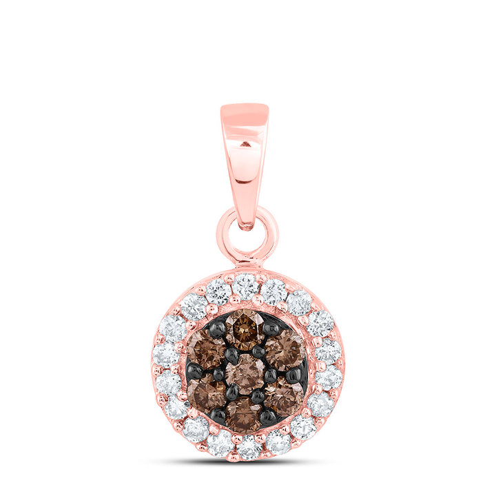 10kt Rose Gold Women's Brown Diamond Flower Cluster Pendant 3/8 ctw - view 2