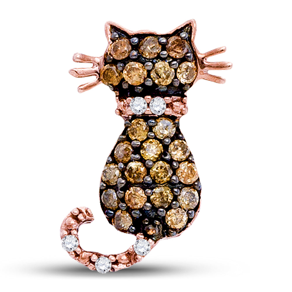 10k Rose Gold Brown Diamond Women's Kitty Cat Feline Pendant 1/3 ctw