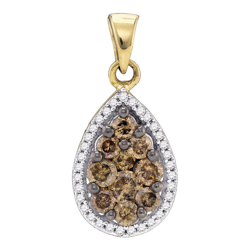 10kt Yellow Gold Women's Brown Diamond Teardrop Pendant 3/4 ctw