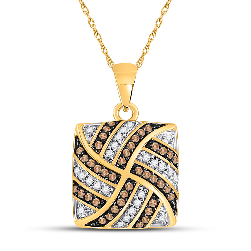10kt Yellow Gold Women's Brown Diamond Square Cluster Pendant 1/4 ctw