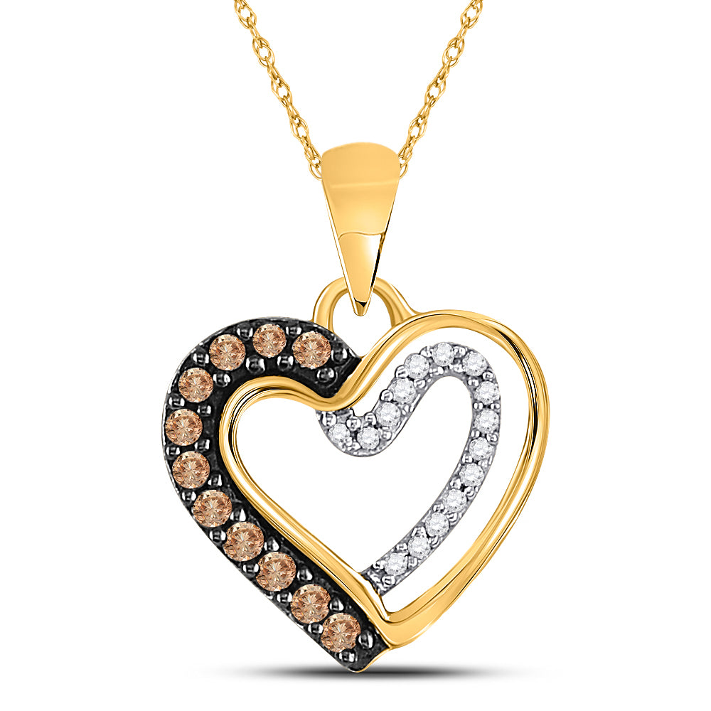 10kt Yellow Gold Women's Brown Diamond Heart Pendant 1/5 ctw