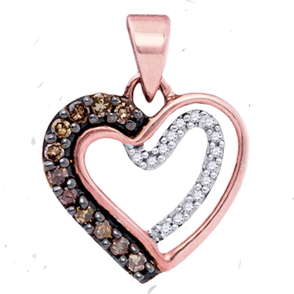 10kt Rose Gold Women's Round Brown Diamond Heart Pendant 1/5 ctw