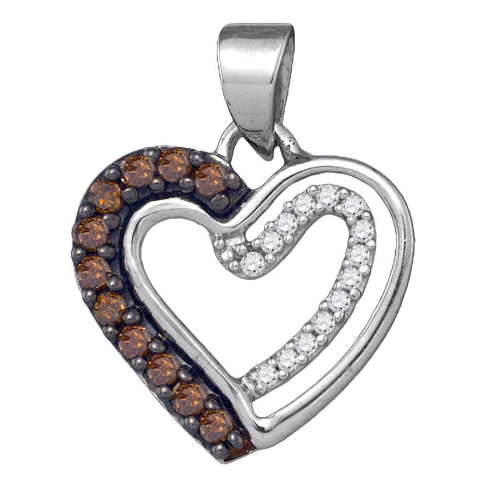 10kt White Gold Women's Brown Diamond Heart Pendant 1/5 ctw