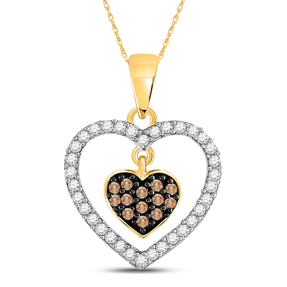 10kt Yellow Gold Women's Brown Diamond Heart Pendant 1/3 ctw