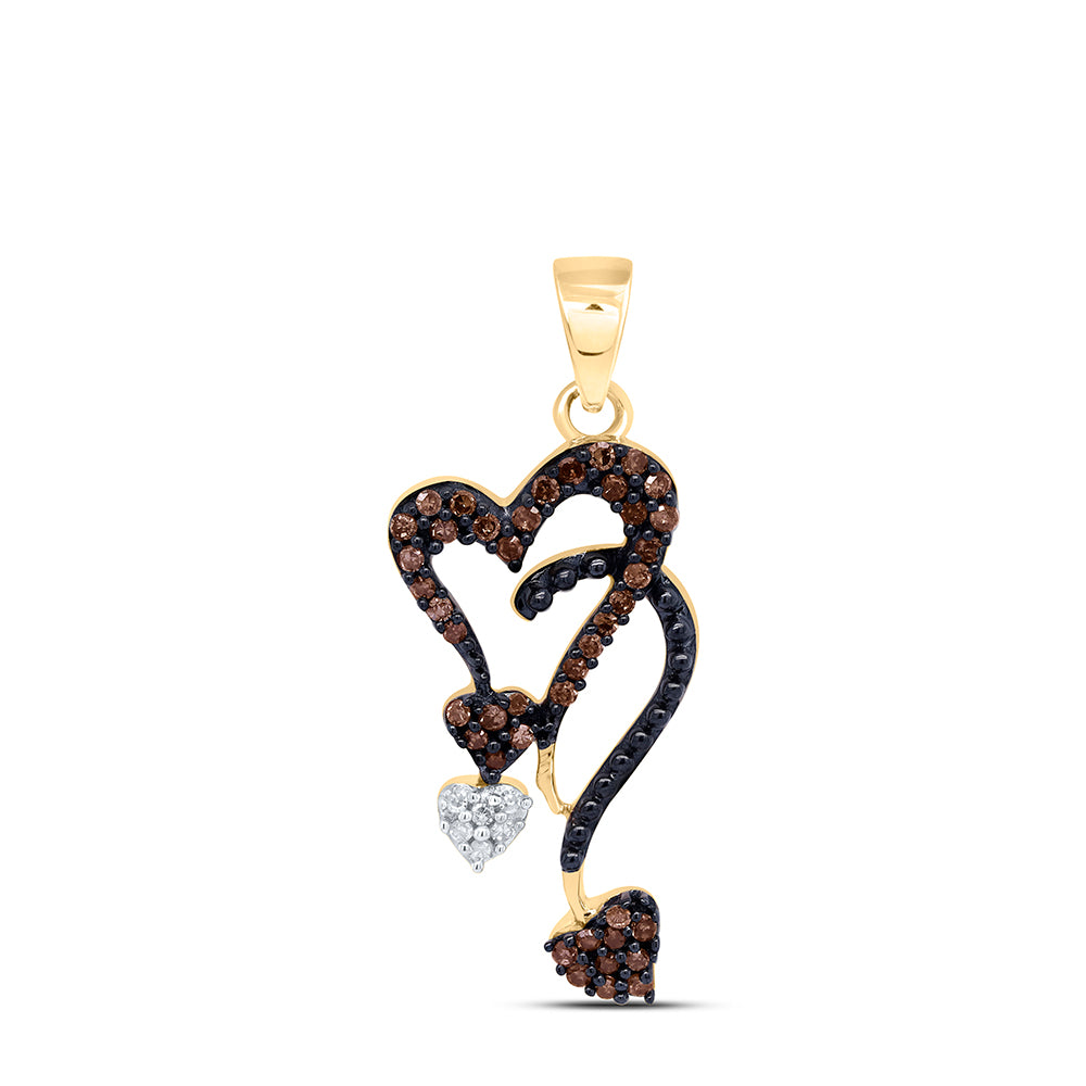 10kt Yellow Gold Women's Colored Red Diamond Heart Pendant 1/5 ctw