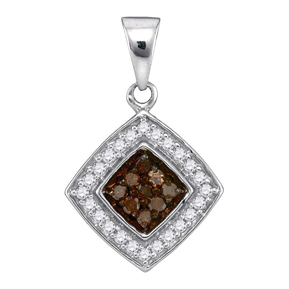 10kt White Gold Women's Brown Diamond Square Pendant 1/4 ctw
