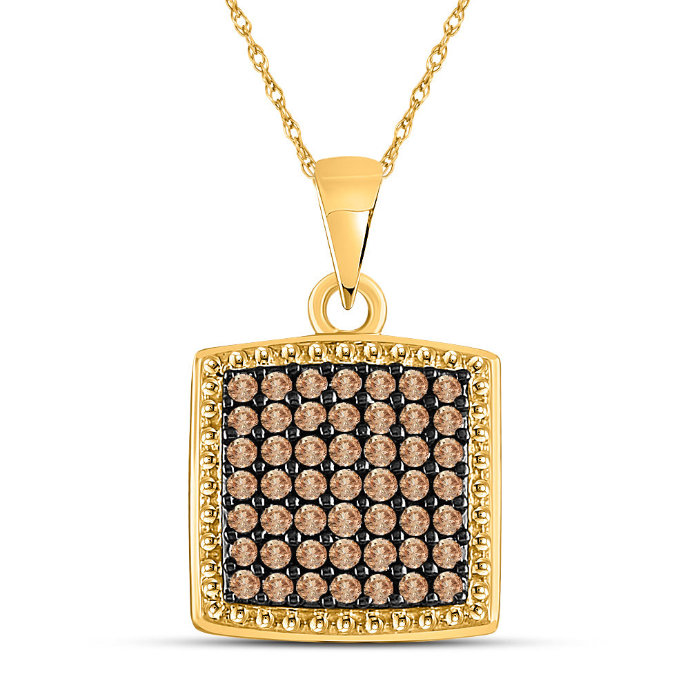 10kt Yellow Gold Women's Brown Diamond Square Pendant 1/2 ctw