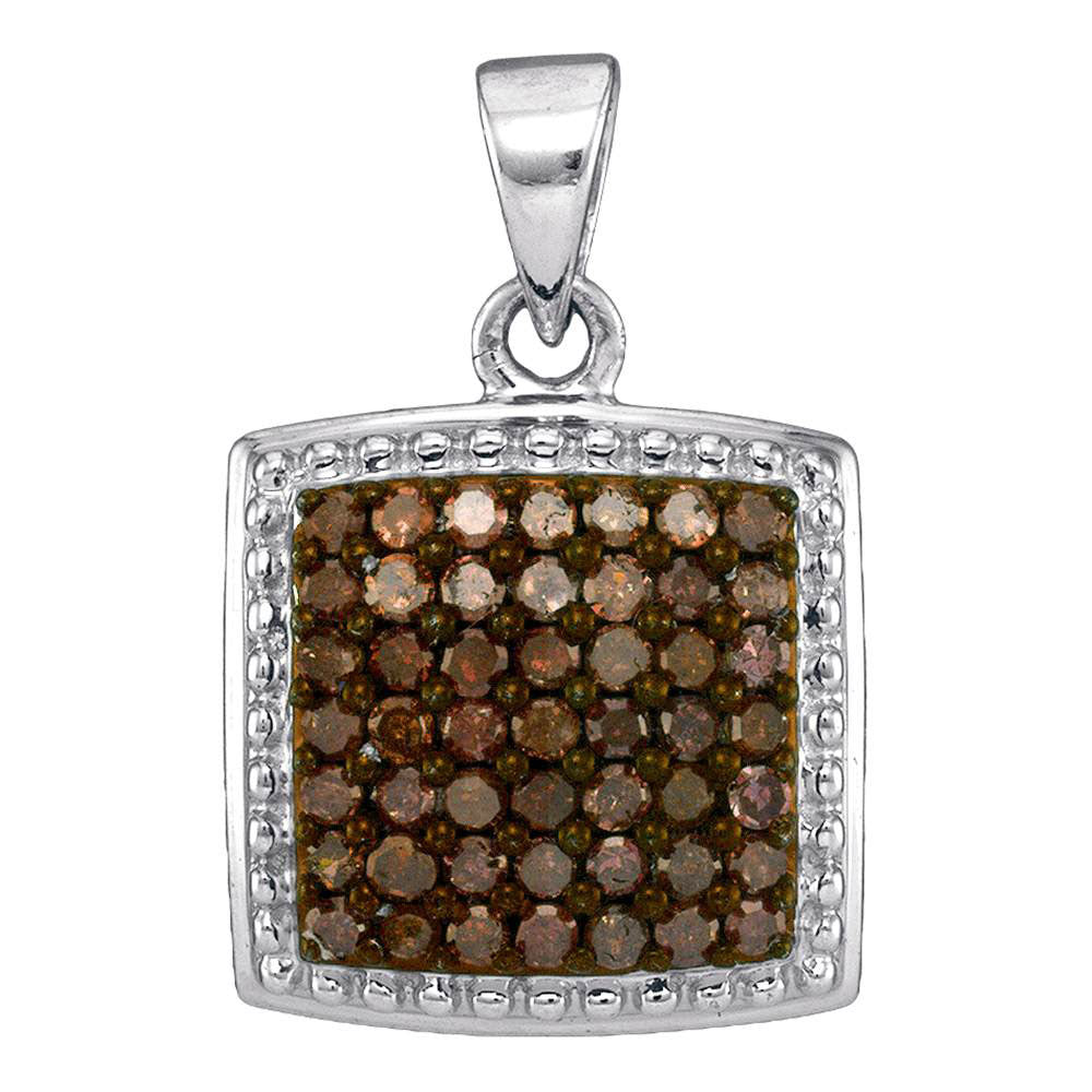 10kt White Gold Women's Brown Diamond Square Pendant 1/2 ctw