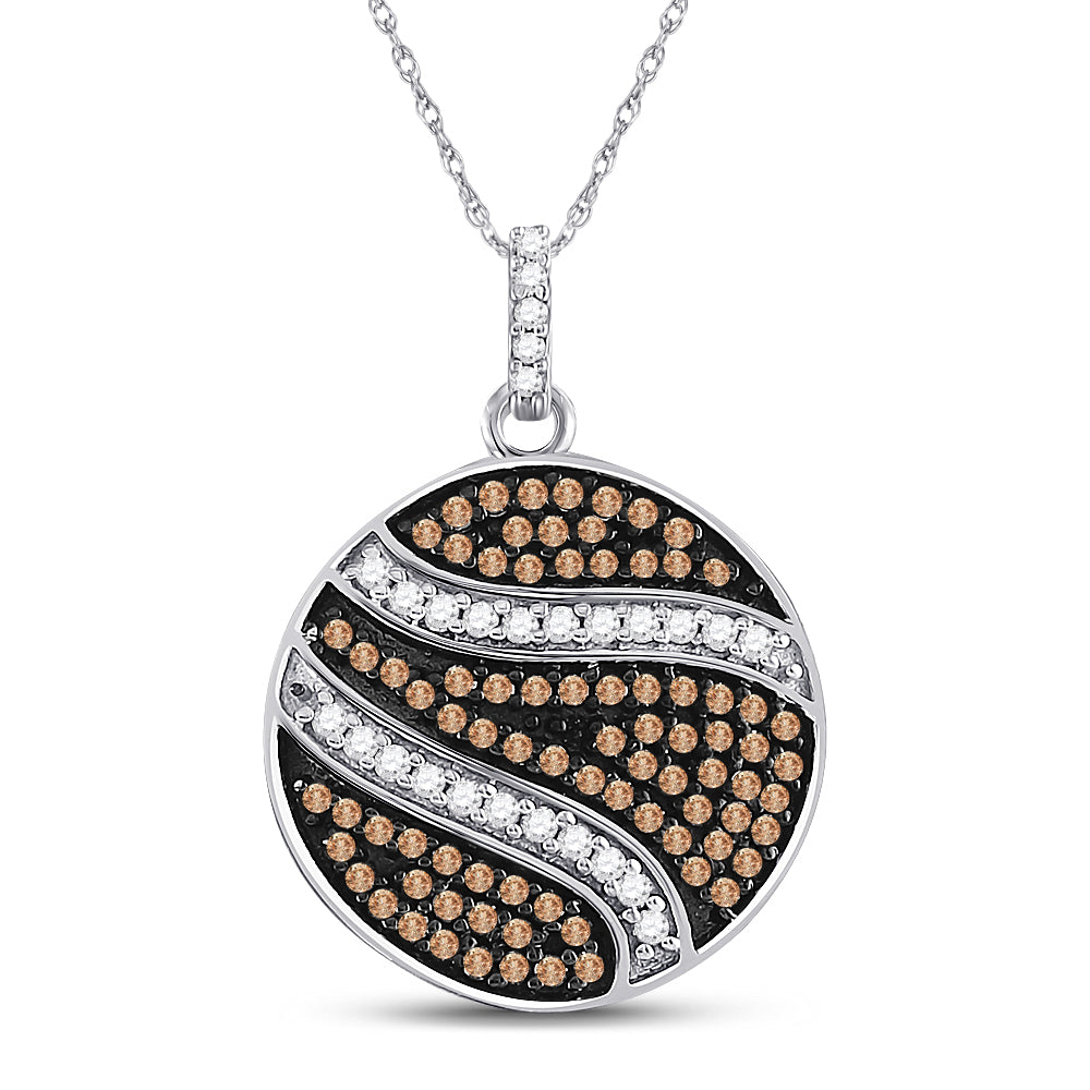 10kt White Gold Women's Brown Diamond Circle Cluster Pendant 3/4 ctw