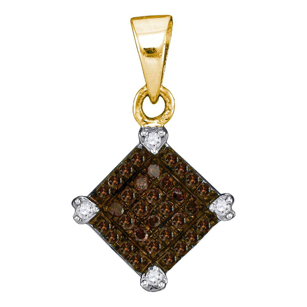 10kt Yellow Gold Women's Brown Diamond Diagonal Square Pendant 1/6 ctw