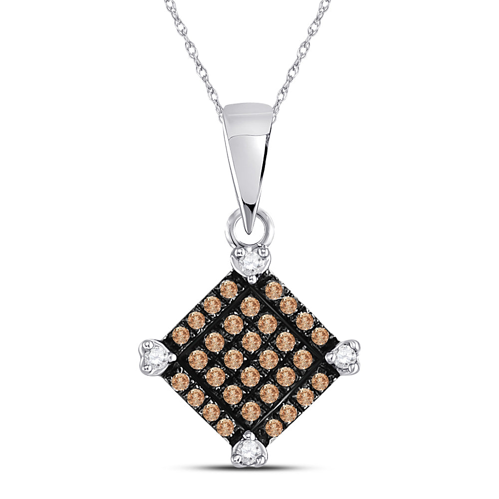 10kt White Gold Women's Brown Diamond Square Pendant 1/6 ctw