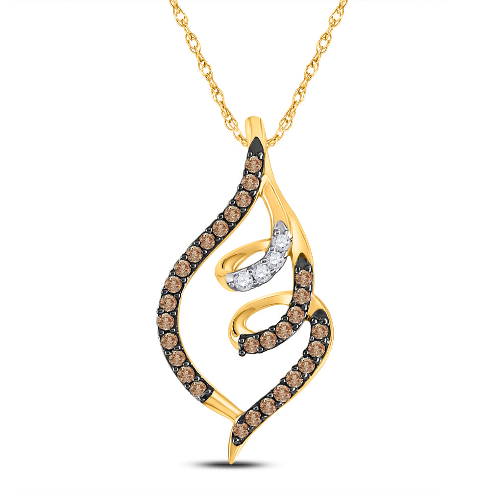 10kt Yellow Gold Women's Brown Diamond Curled Pigtail Pendant 1/3 ctw
