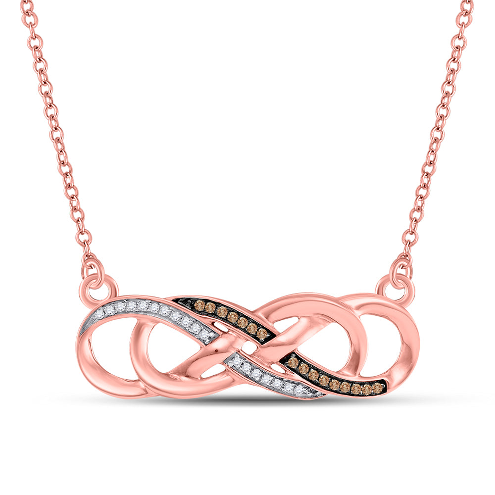 10kt Rose Gold Women's Brown Diamond Infinity Pendant Necklace 1/8 ctw