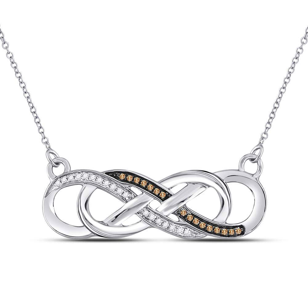 10kt White Gold Womens Round Brown Diamond Infinity Necklace 1/8 Cttw