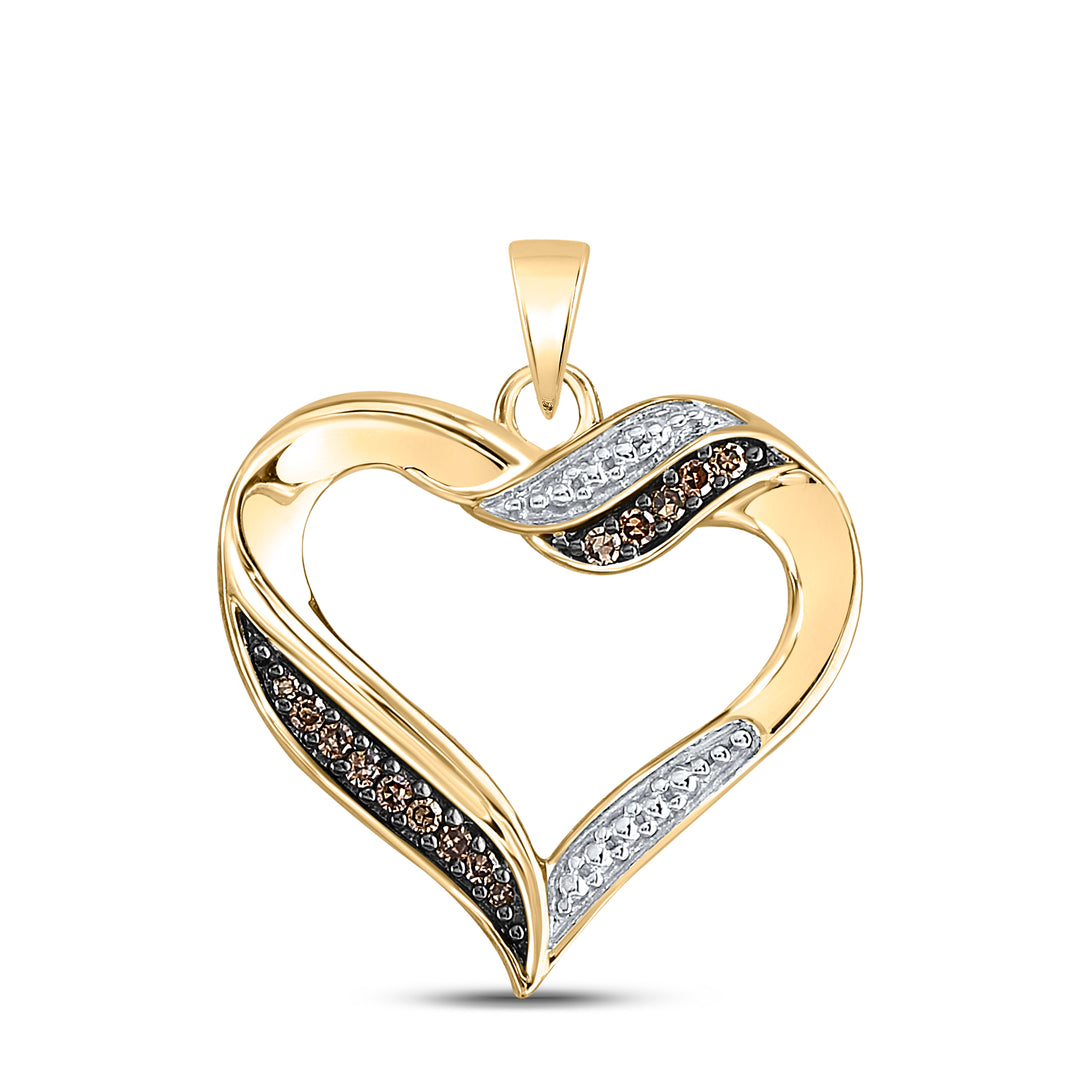 10kt Yellow Gold Women's Brown Diamond Heart Pendant 1/10 ctw