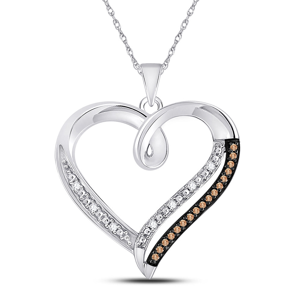 10kt White Gold Women's Brown Diamond Heart Pendant 1/6 ctw