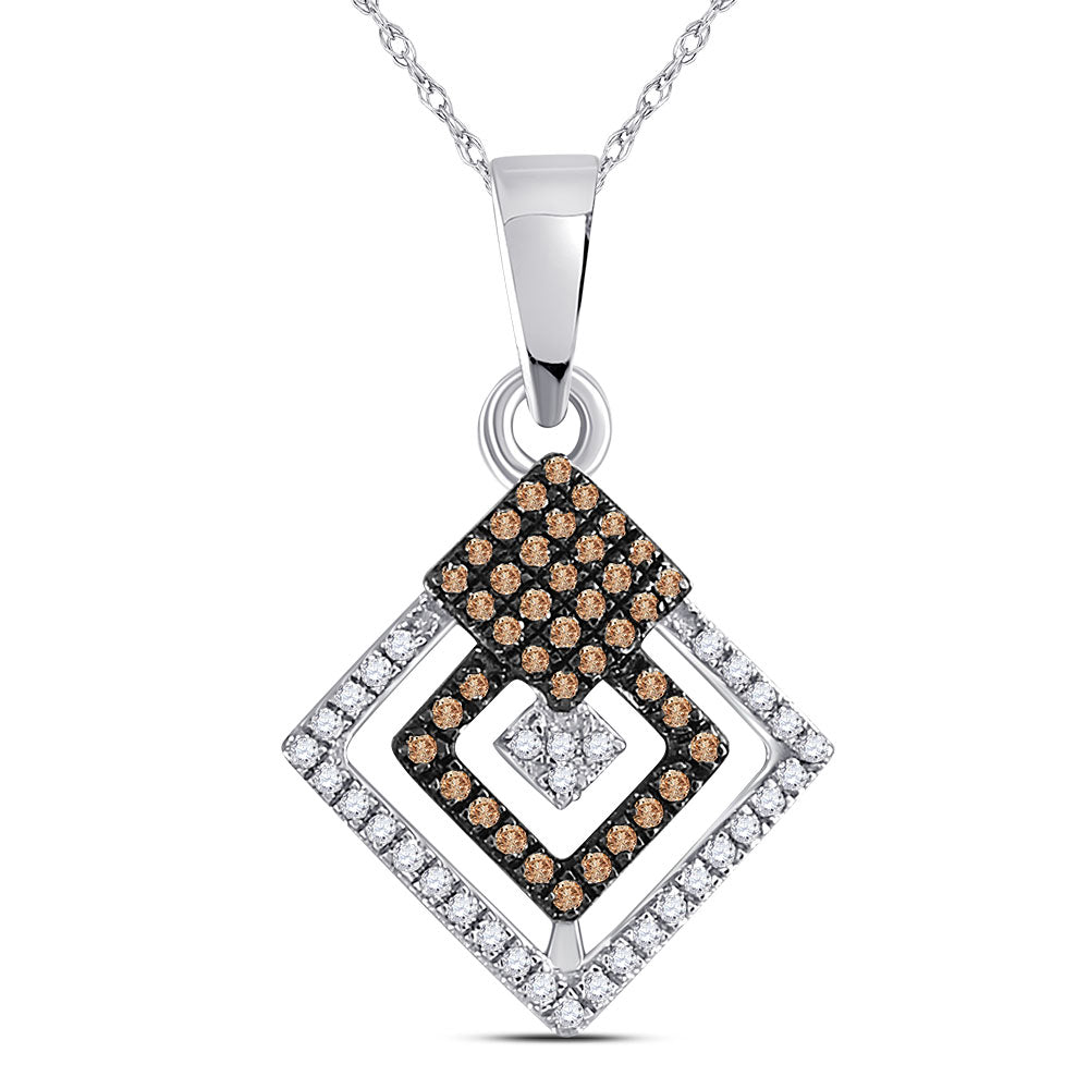 10kt White Gold Women's Brown Diamond Square Pendant 1/4 ctw