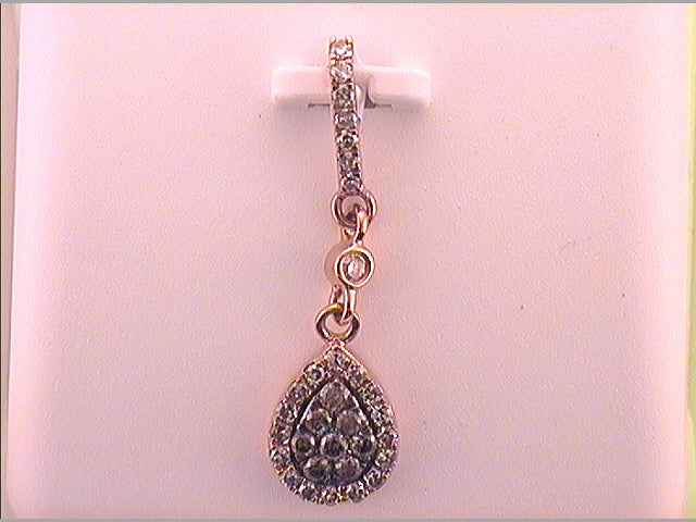 10kt Rose Gold Women's Brown Diamond Teardrop Cluster Pendant 1/3 ctw