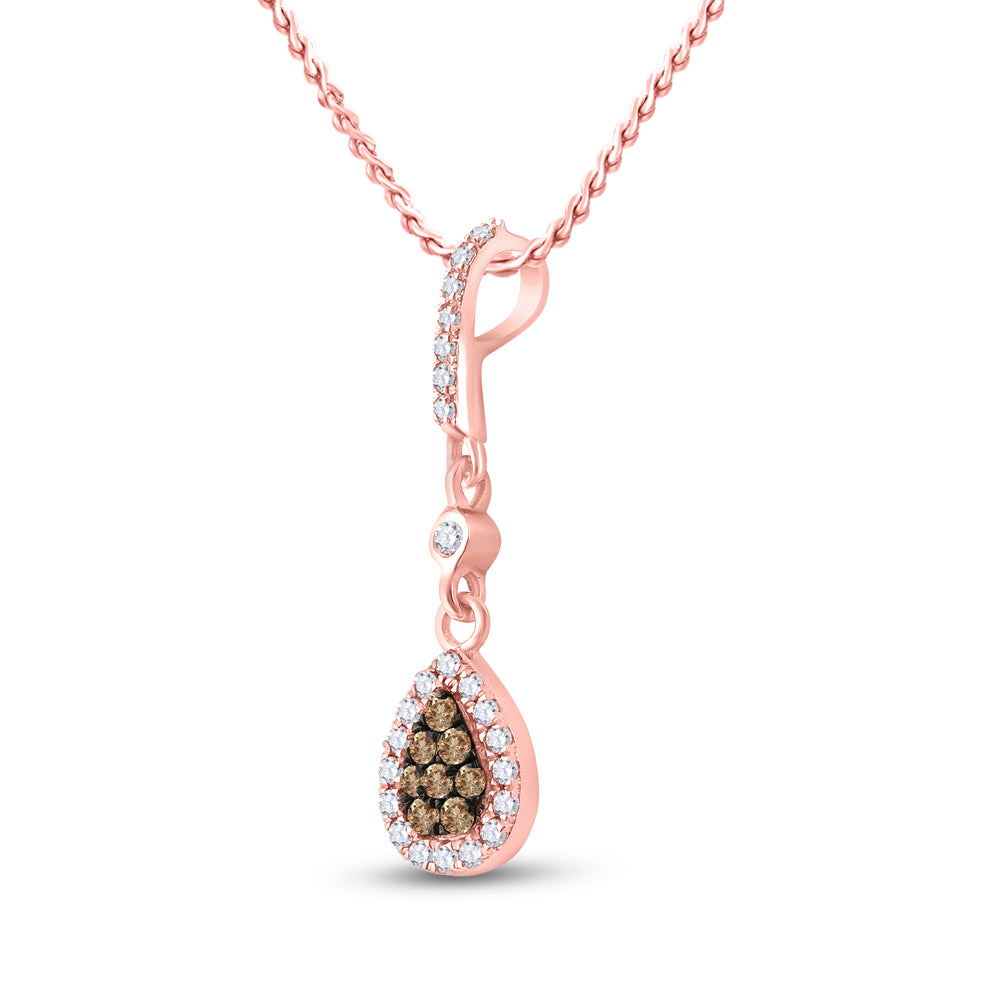 10kt Rose Gold Women's Brown Diamond Teardrop Cluster Pendant 1/3 ctw - view 2
