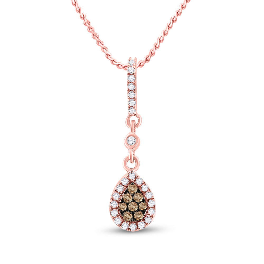 10kt Rose Gold Women's Brown Diamond Teardrop Cluster Pendant 1/3 ctw - view 3