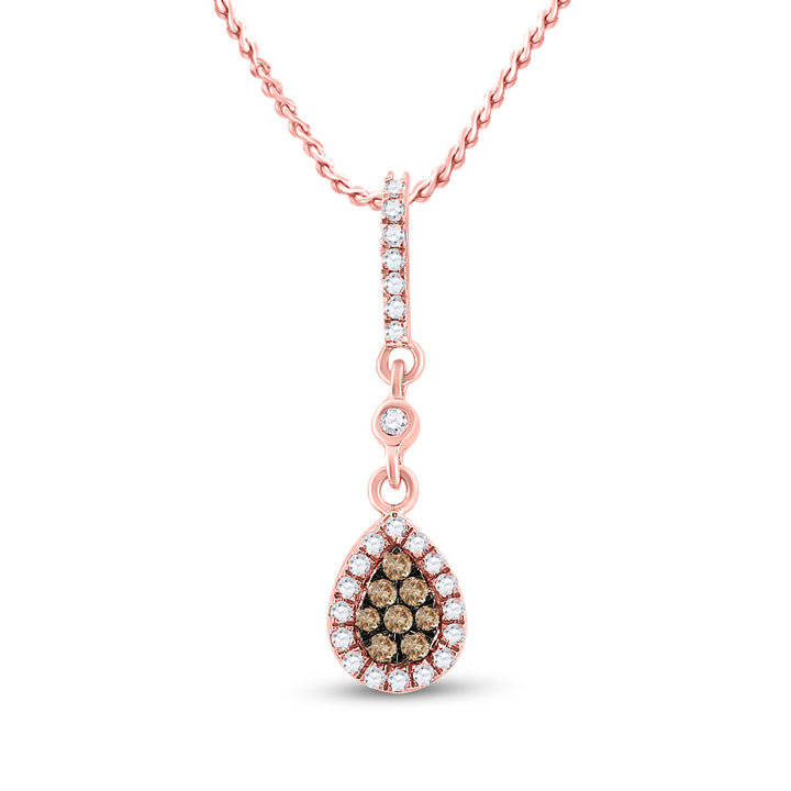 10kt Rose Gold Women's Brown Diamond Teardrop Cluster Pendant 1/3 ctw - view 3