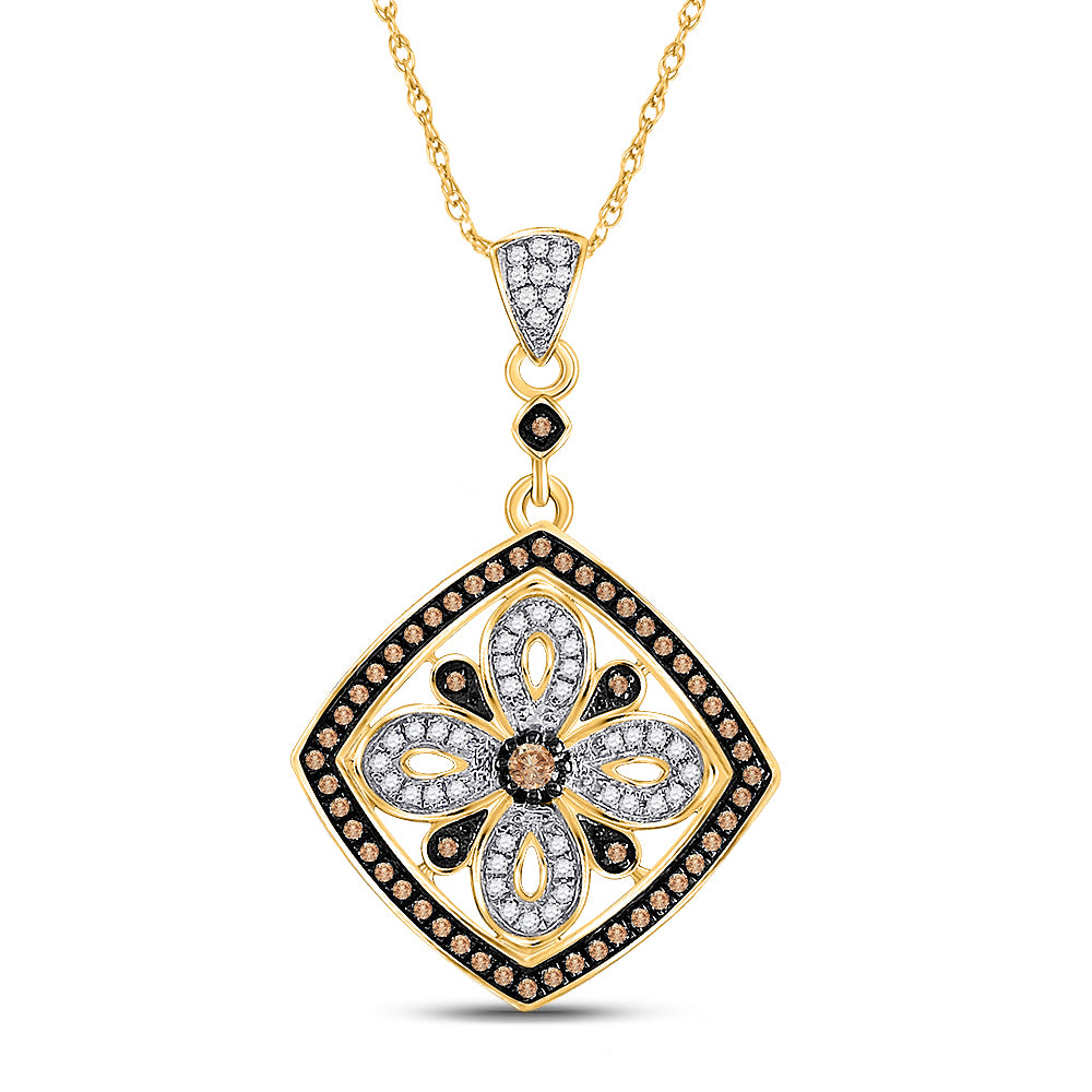 14kt Yellow Gold Women's Brown Diamond Square Pendant 3/8 ctw