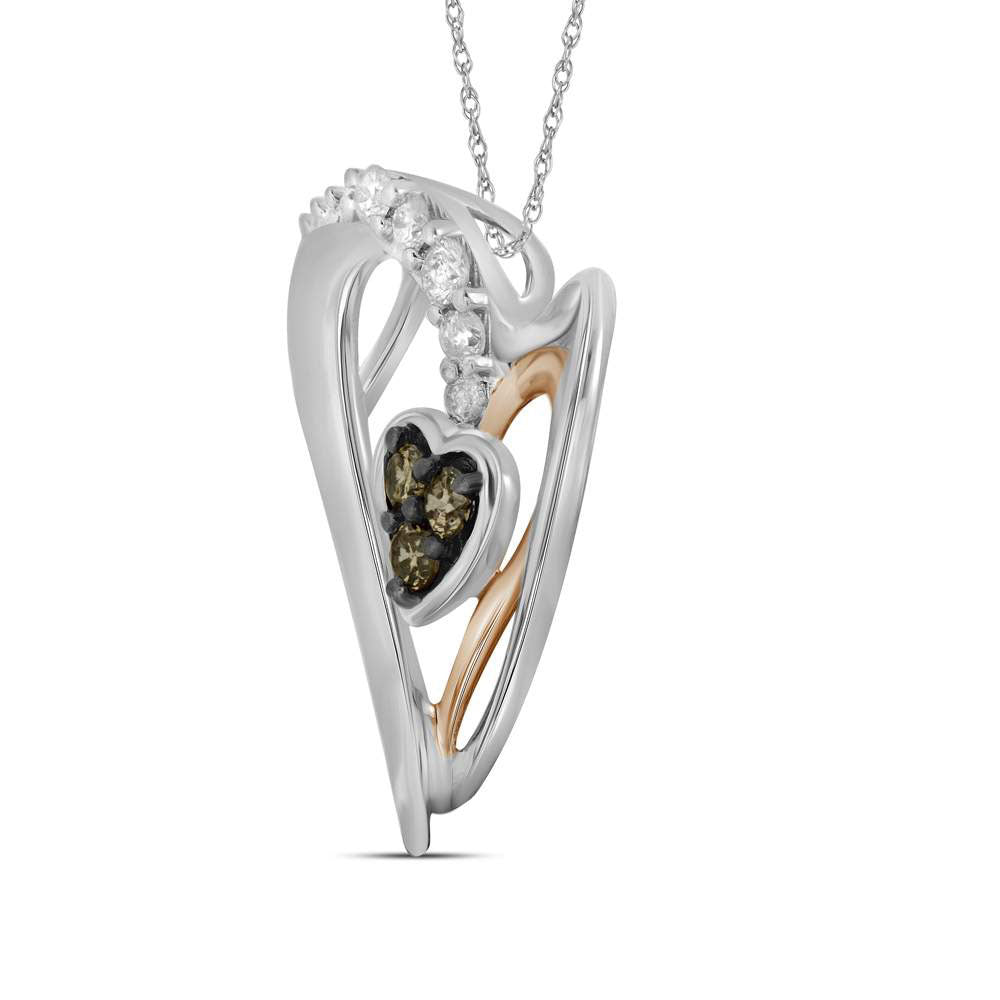 10kt Two-tone Gold Women's Brown Diamond Heart Pendant 1/8 ctw