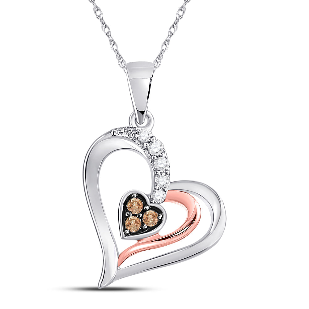 10kt Two-tone Gold Women's Brown Diamond Heart Pendant 1/8 ctw - view 2
